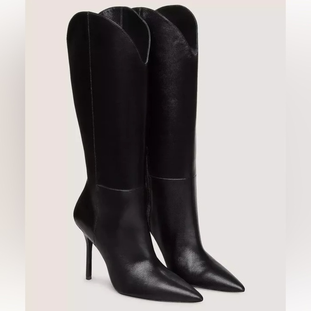 Stuart Weitzman Black Leather Over-the-Knee Pointed Toe Stiletto Boots